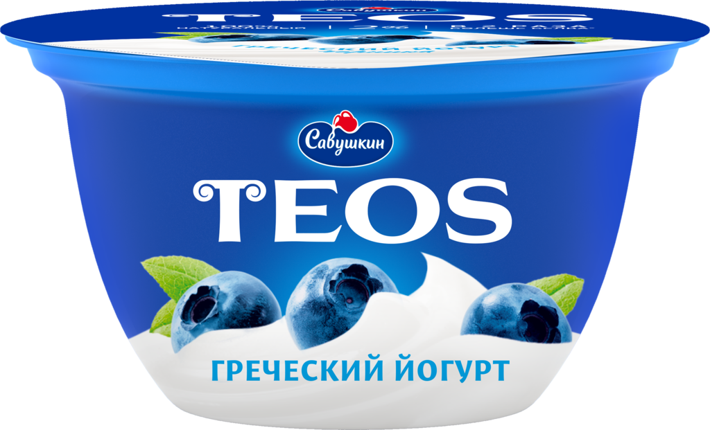 Йогурт TEOS Греческий Черника 2%, без змж, 140г (Беларусь, 140 г)