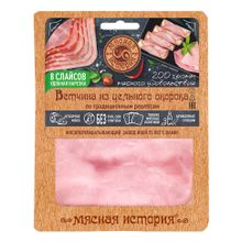 Ветчина варено-копченая Мясная История из цельного окорока в нарезке 200 г