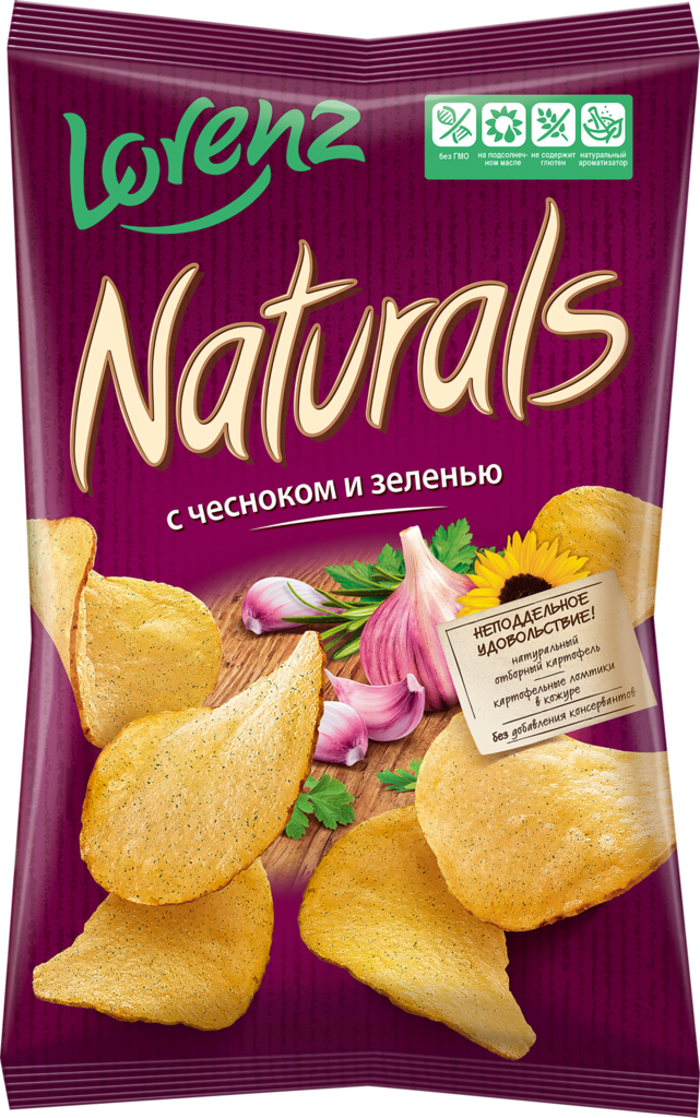 Чипсы картофельные NATURALS с чесноком и зеленью, 100г (Россия, 100 г)