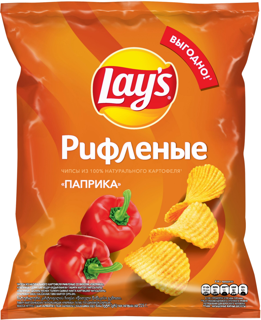 Чипсы картофельные LAY'S Паприка, рифленые, 225г (Россия, 225 г)