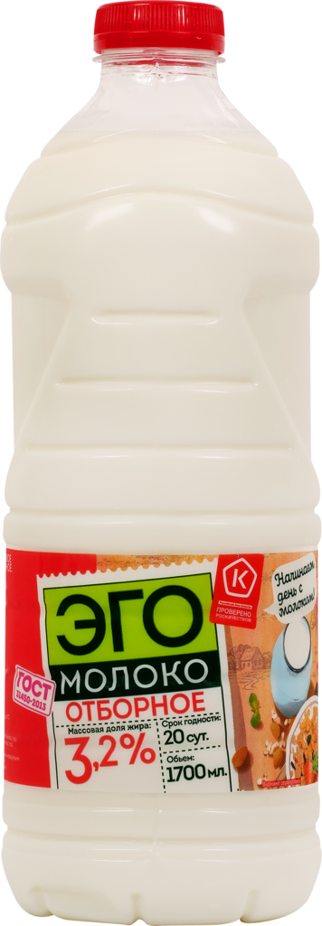Молоко пастеризованное ЭГО 3,2%, без змж, 1750г (Россия, 1750 г)