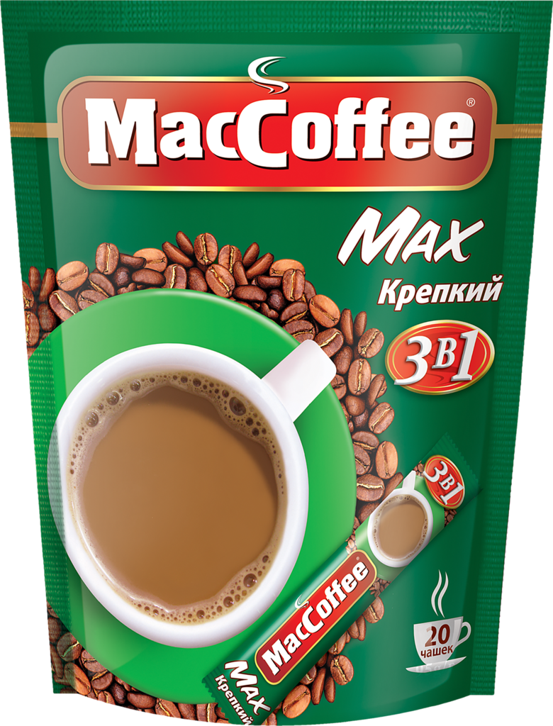 Напиток кофейный растворимый MACCOFFEE Max крепкий 3в1, 20пак (Россия, 20 пак)