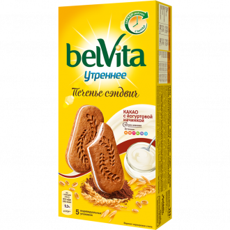 Печенье BELVITA Утреннее Сэндвич с йогуртовой начинкой, 253г (Россия, 253 г)