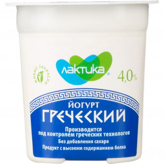 Йогурт LACTICA Греческий Натуральный 4%, без змж, 120г (Россия, 120 г)