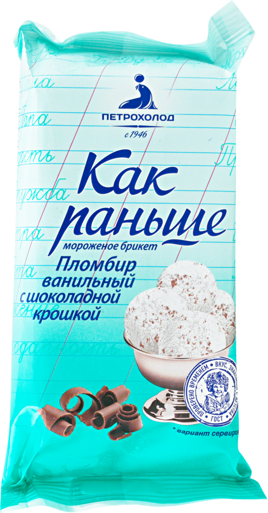 Мороженое ПЕТРОХОЛОД Как раньше Пломбир ванильный с шоколадной крошкой, без змж, брикет, 220г (Россия, 220 г)