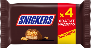 Батончик шоколадный SNICKERS с жареным арахисом, карамелью и нугой, 4х40г (Россия, 160 г)