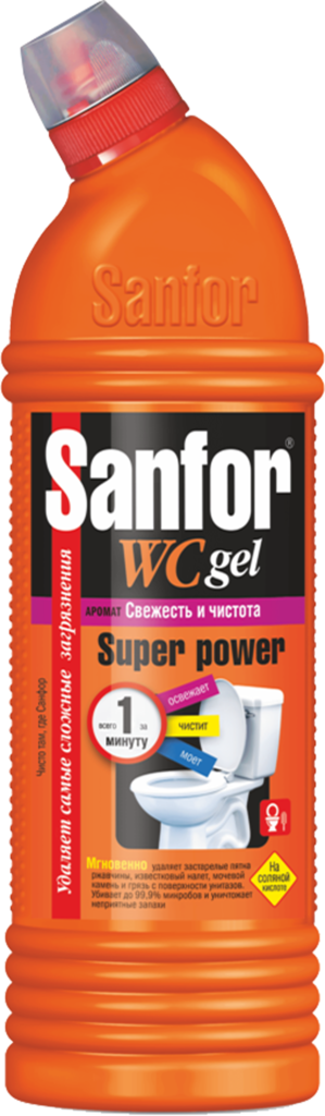 Средство для чистки туалета SANFOR Wc Gel Super Power, 1л (Россия, 1000 мл)