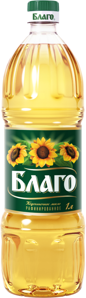 Масло подсолнечное БЛАГО рафинированное дезодорированное высший сорт, 1л (Россия, 1000 мл)