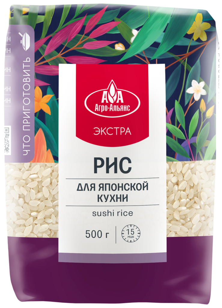 Рис для японской кухни АГРО-АЛЬЯНС Экстра Sushi шлифованный, 1-й сорт, 500г (Россия, 500 г)