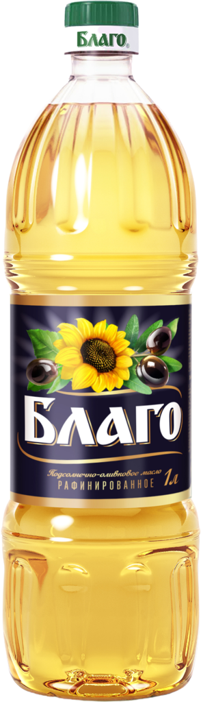 Масло растительное БЛАГО Смесь подсолнечно-оливковая, 1л (Россия, 1000 мл)