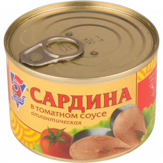 Сардина 5 МОРЕЙ в томатном соусе, 250г (Россия, 250 г)