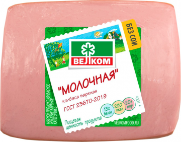 Колбаса вареная ВЕЛКОМ Молочная, 500г (Россия, 500 г)