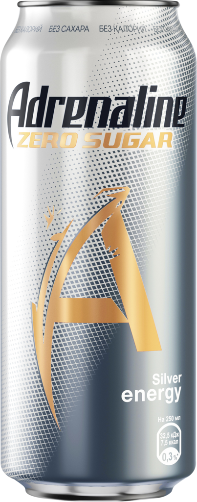 Напиток энергетический ADRENALINE Rush Zero Silver тонизирующий газированный, 0.449л (Россия, 0.449 L)