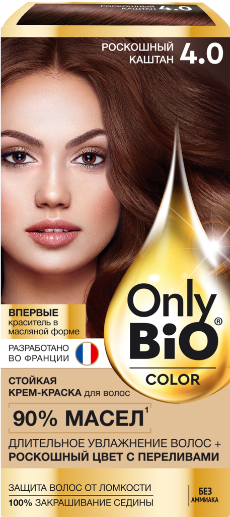 Краска для волос ONLY BIO COLOR 4.0 Роскошный каштан, 115мл (Россия, 115 мл)