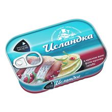 Сельдь слабосоленая Русское море Исландка кусочки филе в красном вине 115 г