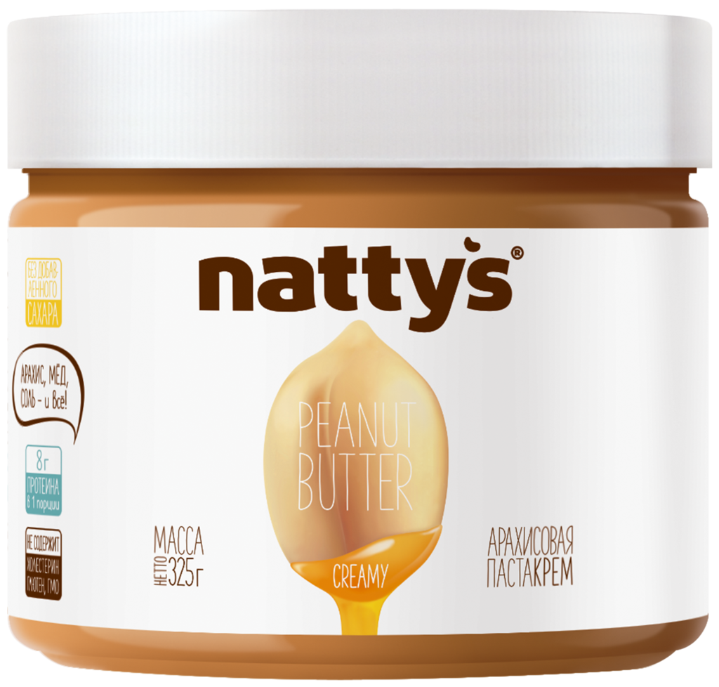 Паста арахисовая NATTYS Creamy с медом, 325г (Россия, 325 г)